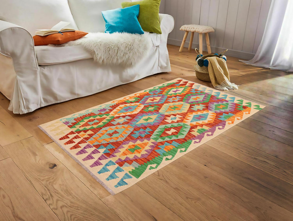 handmade Geometric Kilim Rust Beige Hand-Woven RECTANGLE 100% WOOL area rug 4 x 6