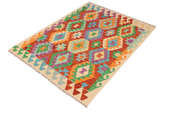 handmade Geometric Kilim Rust Beige Hand-Woven RECTANGLE 100% WOOL area rug 4 x 6