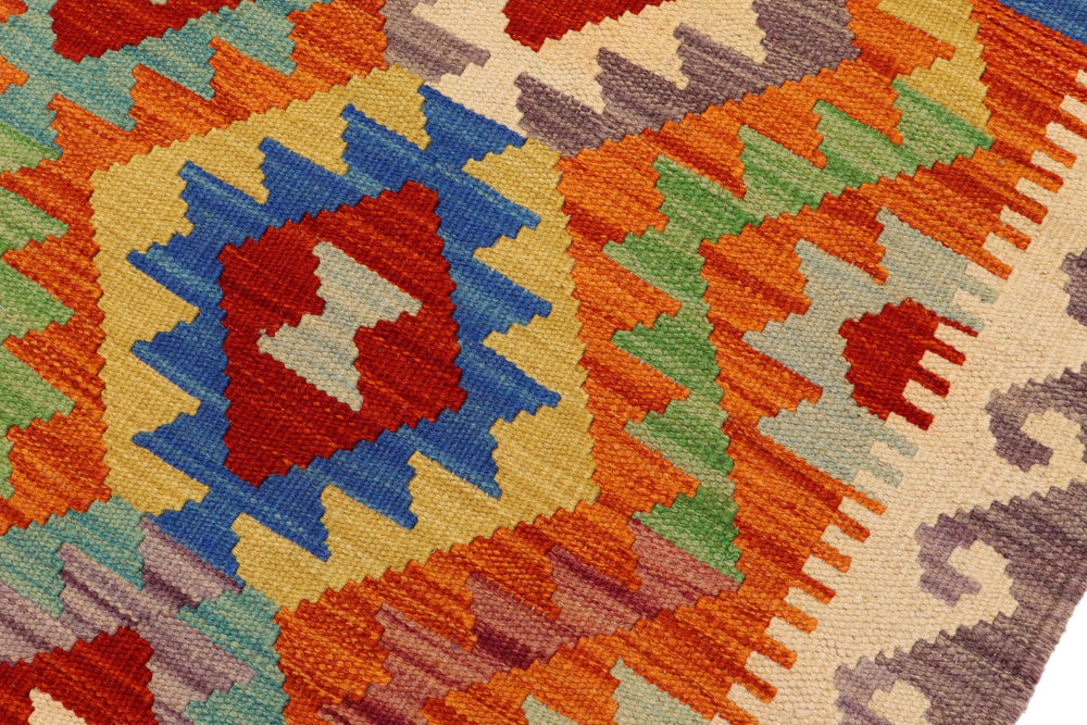 handmade Geometric Kilim Rust Beige Hand-Woven RUNNER 100% WOOL area rug 3 x 7