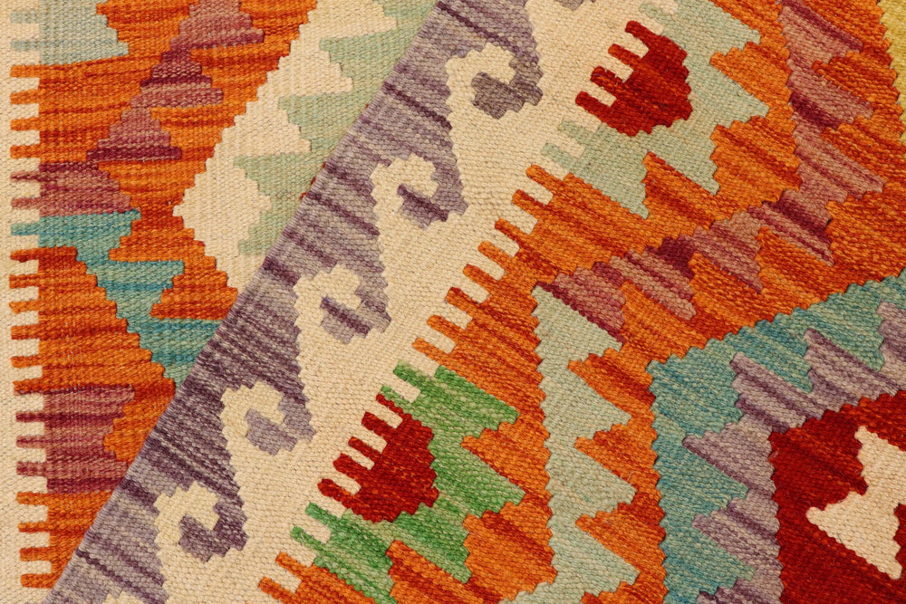 handmade Geometric Kilim Rust Beige Hand-Woven RUNNER 100% WOOL area rug 3 x 7