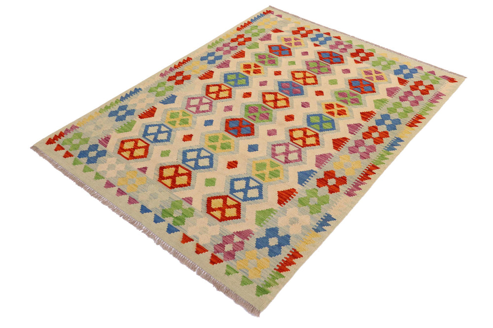 handmade Geometric Kilim Beige Rust Hand-Woven RECTANGLE 100% WOOL area rug 4 x 6