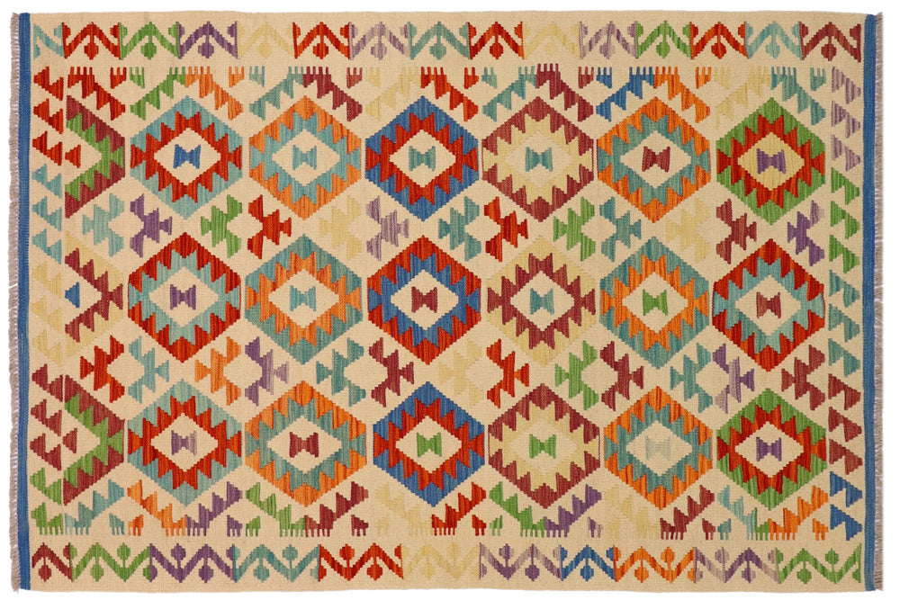handmade Geometric Kilim Beige Rust Hand-Woven RECTANGLE 100% WOOL area rug 4 x 6