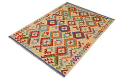 handmade Geometric Kilim Beige Rust Hand-Woven RECTANGLE 100% WOOL area rug 4 x 6