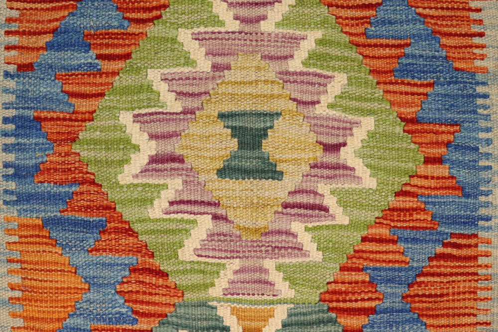 handmade Geometric Kilim Rust Blue Hand-Woven RECTANGLE 100% WOOL area rug 2' x 3'