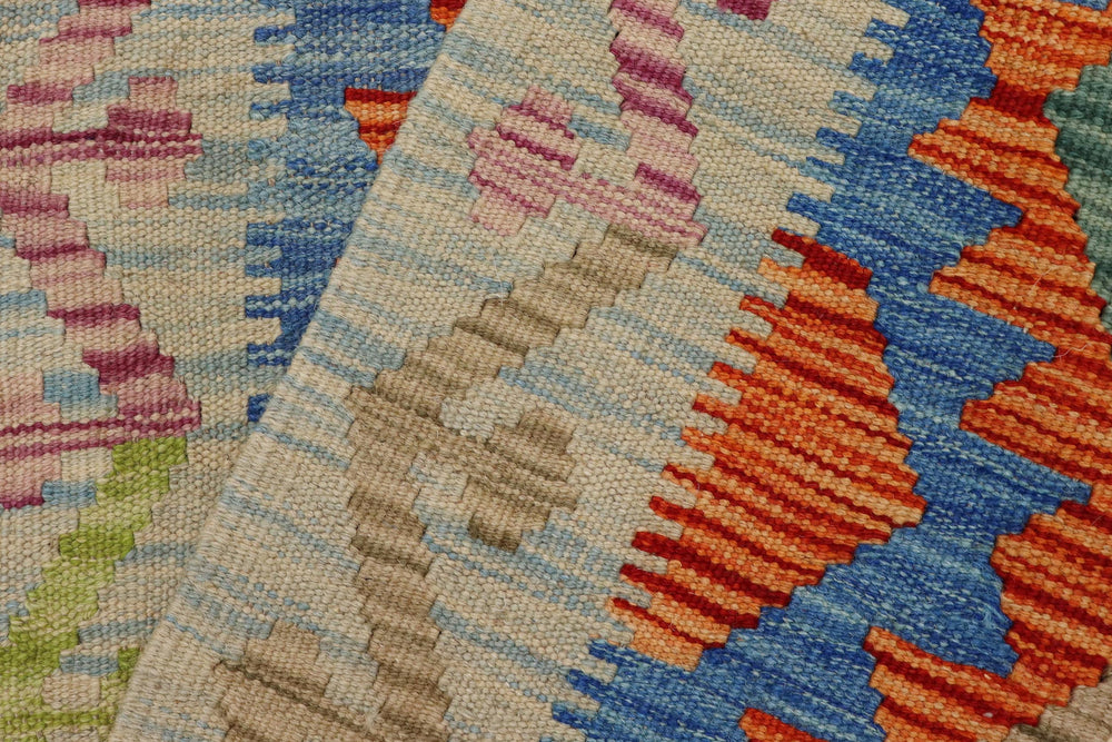 handmade Geometric Kilim Rust Blue Hand-Woven RECTANGLE 100% WOOL area rug 2' x 3'