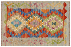 handmade Geometric Kilim Rust Blue Hand-Woven RECTANGLE 100% WOOL area rug 2' x 3'