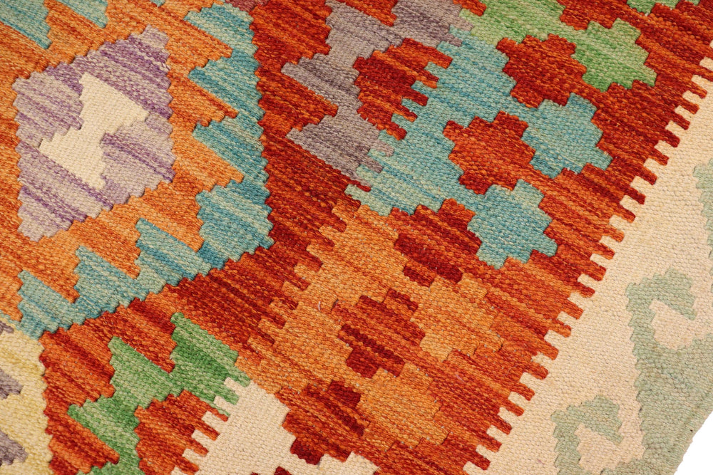 handmade Geometric Kilim Rust Beige Hand-Woven RECTANGLE 100% WOOL area rug 4 x 6