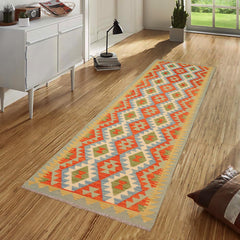 handmade Geometric Kilim Rust Blue Hand-Woven RUNNER 100% WOOL area rug 3 x 10