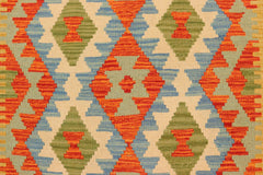 handmade Geometric Kilim Rust Blue Hand-Woven RUNNER 100% WOOL area rug 3 x 10