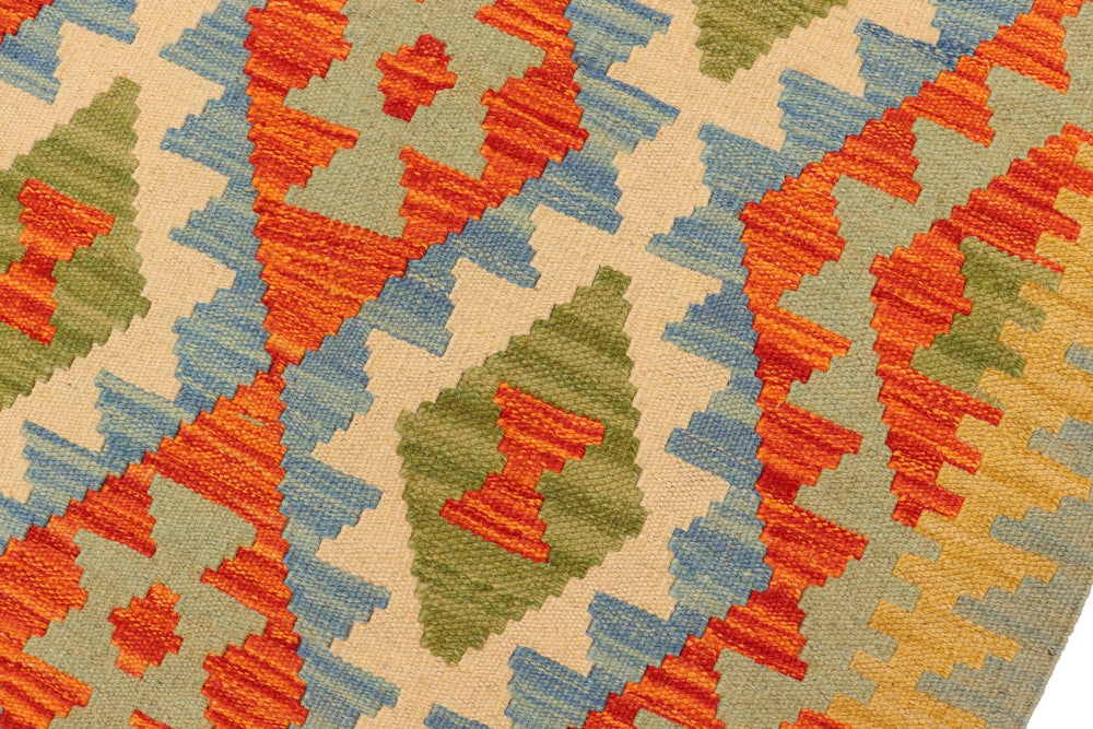 handmade Geometric Kilim Rust Blue Hand-Woven RUNNER 100% WOOL area rug 3 x 10