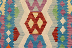 handmade Geometric Kilim Beige Blue Hand-Woven RUNNER 100% WOOL area rug 3' x 9'