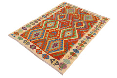handmade Geometric Kilim Rust Beige Hand-Woven RECTANGLE 100% WOOL area rug 5x6