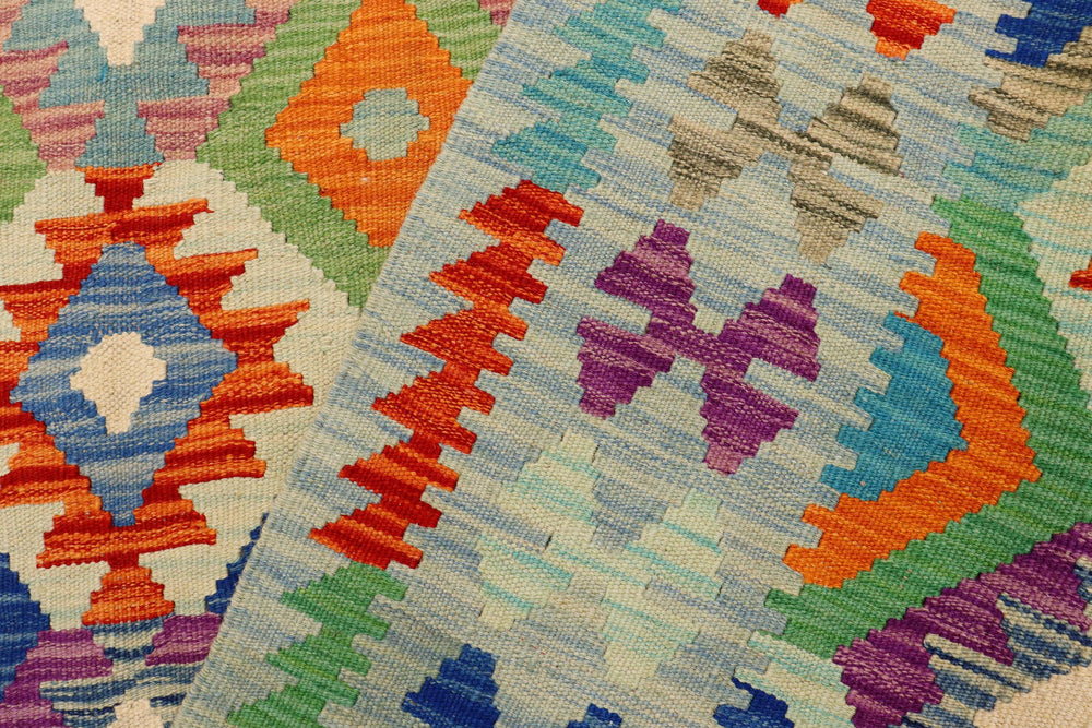 handmade Geometric Kilim Blue Rust Hand-Woven RECTANGLE 100% WOOL area rug 6 x 8
