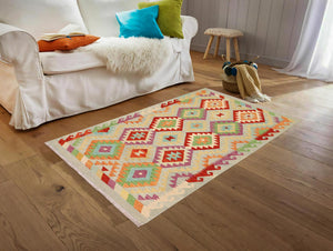 handmade Geometric Kilim Blue Rust Hand-Woven RECTANGLE 100% WOOL area rug 3 x 5