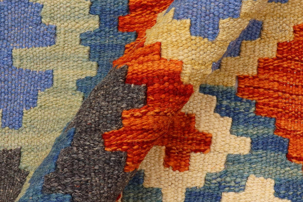 handmade Geometric Kilim Rust Blue Hand-Woven RUNNER 100% WOOL area rug 3' x 7'