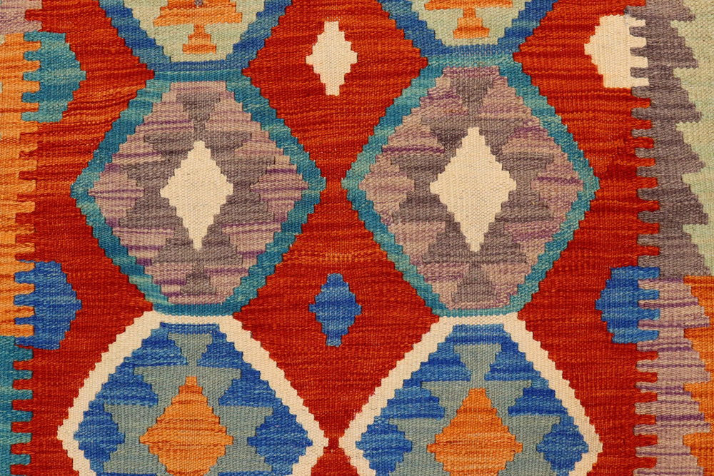 handmade Geometric Kilim Rust Blue Hand-Woven RECTANGLE 100% WOOL area rug 5x6