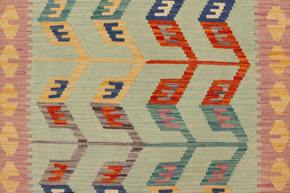 handmade Modern Kilim Blue Beige Hand-Woven RECTANGLE 100% WOOL area rug 4x6