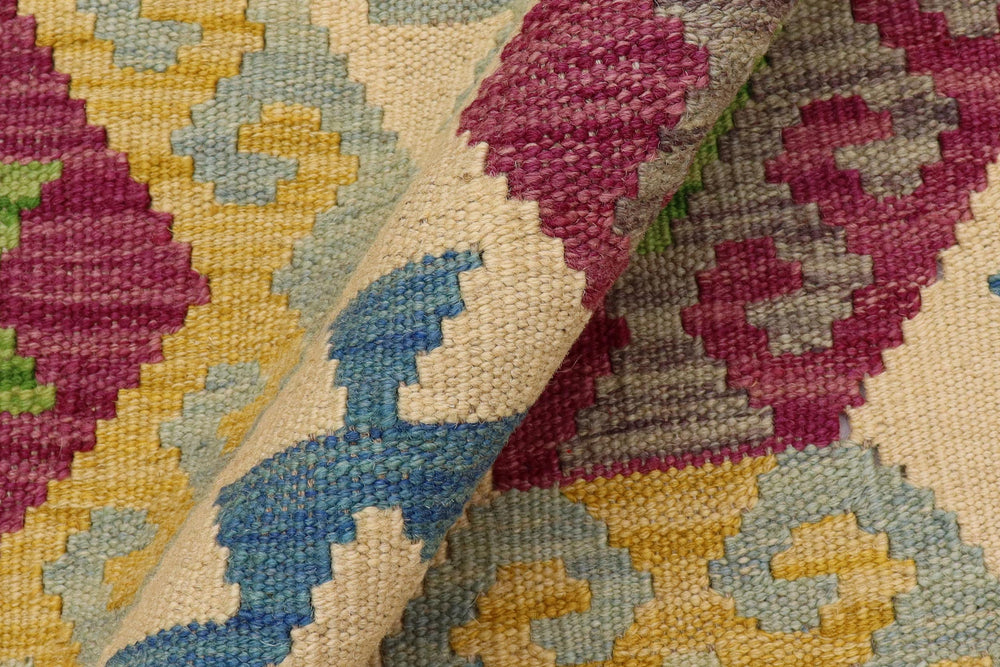 handmade Geometric Kilim Beige Blue Hand-Woven RECTANGLE 100% WOOL area rug 5 x 7