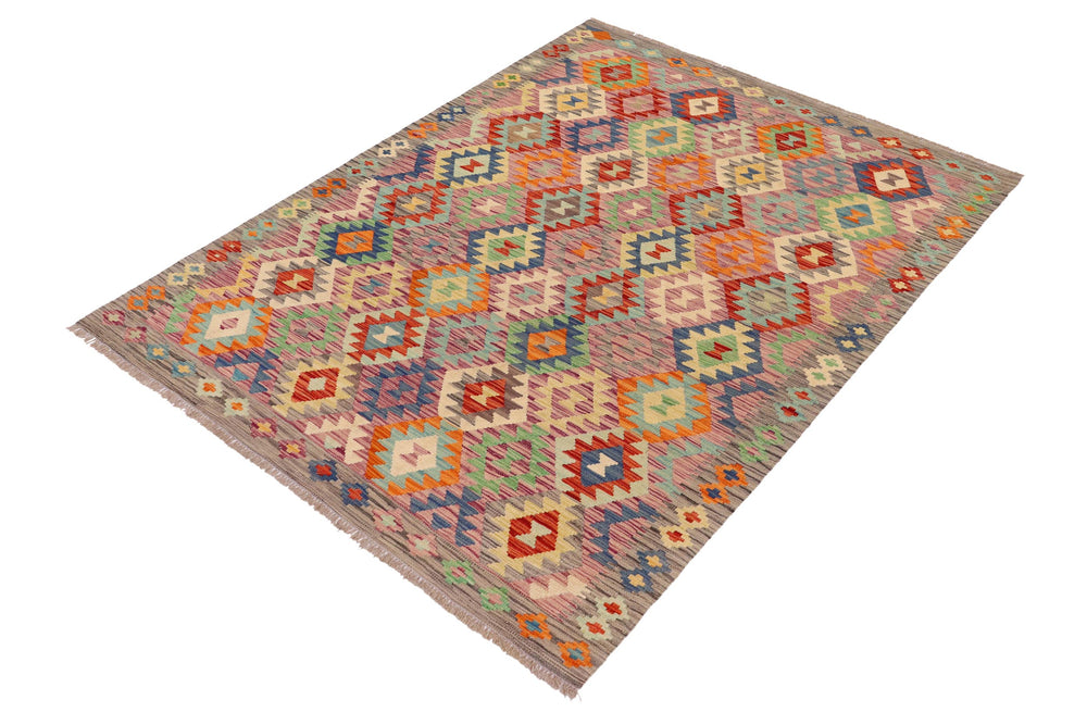 handmade Geometric Kilim Rust Gray Hand-Woven RECTANGLE 100% WOOL area rug 6 x 8