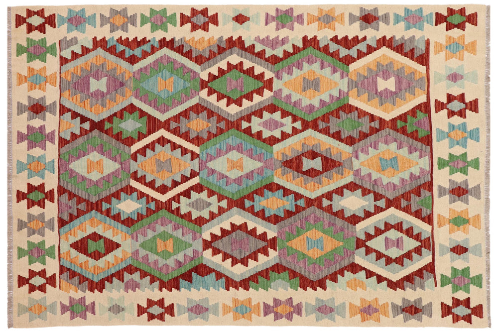 handmade Geometric Kilim Rust Beige Hand-Woven RECTANGLE 100% WOOL area rug 5x6