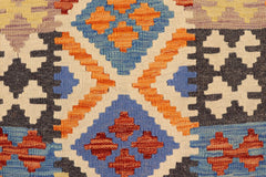 handmade Geometric Kilim Rust Blue Hand-Woven RUNNER 100% WOOL area rug 3' x 6'