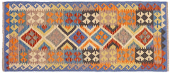 handmade Geometric Kilim Rust Blue Hand-Woven RUNNER 100% WOOL area rug 3' x 6'