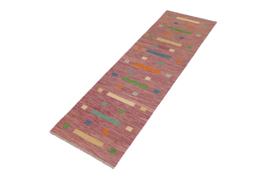 handmade Modern Kilim Purple Blue Hand-Woven RUNNER 100% WOOL area rug 3x10