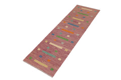handmade Modern Kilim Purple Blue Hand-Woven RUNNER 100% WOOL area rug 3x10