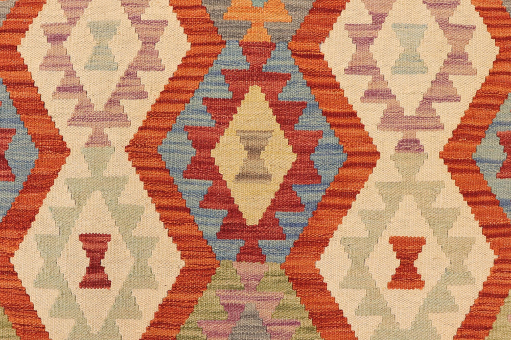 handmade Geometric Kilim Rust Blue Hand-Woven RECTANGLE 100% WOOL area rug 9 x 9