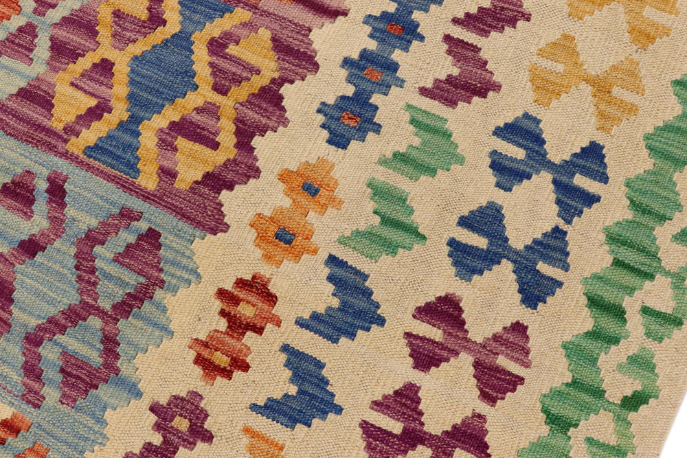 handmade Geometric Kilim Blue Beige Hand-Woven RECTANGLE 100% WOOL area rug 8 x 11