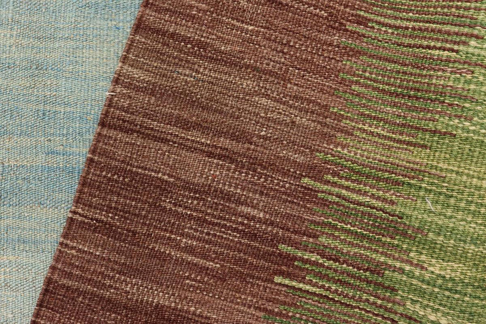 handmade Modern Kilim Blue Brown Hand-Woven RECTANGLE 100% WOOL area rug 8x11