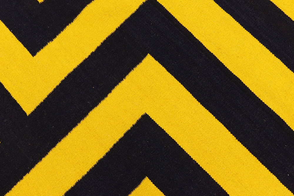 handmade Modern Kilim Gold Black Hand-Woven RECTANGLE 100% WOOL area rug 6' x 8'
