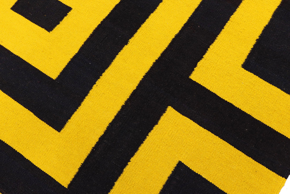 handmade Modern Kilim Gold Black Hand-Woven RECTANGLE 100% WOOL area rug 6' x 8'