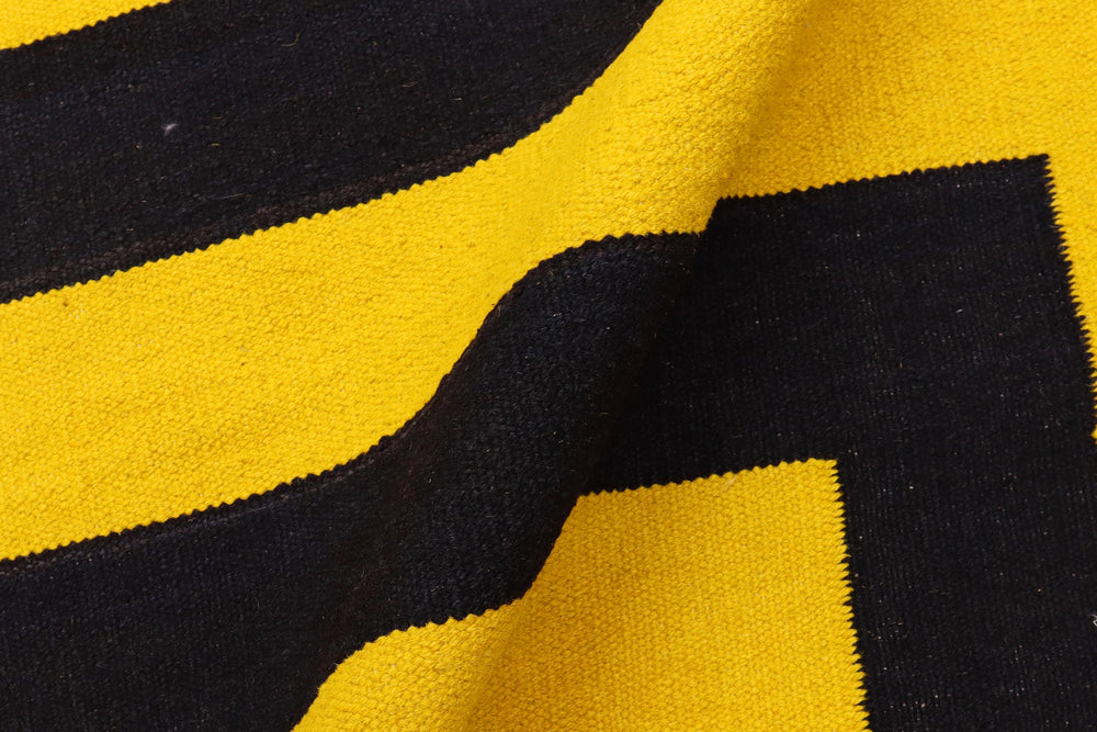 handmade Modern Kilim Gold Black Hand-Woven RECTANGLE 100% WOOL area rug 6' x 8'