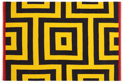 handmade Modern Kilim Gold Black Hand-Woven RECTANGLE 100% WOOL area rug 6' x 8'