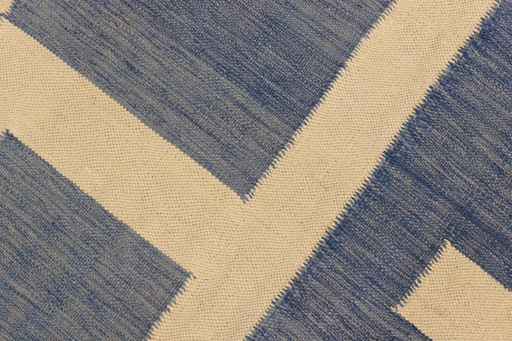 handmade Modern Kilim Blue Beige Hand-Woven RECTANGLE 100% WOOL area rug 5 x 6