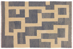 handmade Modern Kilim Blue Beige Hand-Woven RECTANGLE 100% WOOL area rug 5 x 6