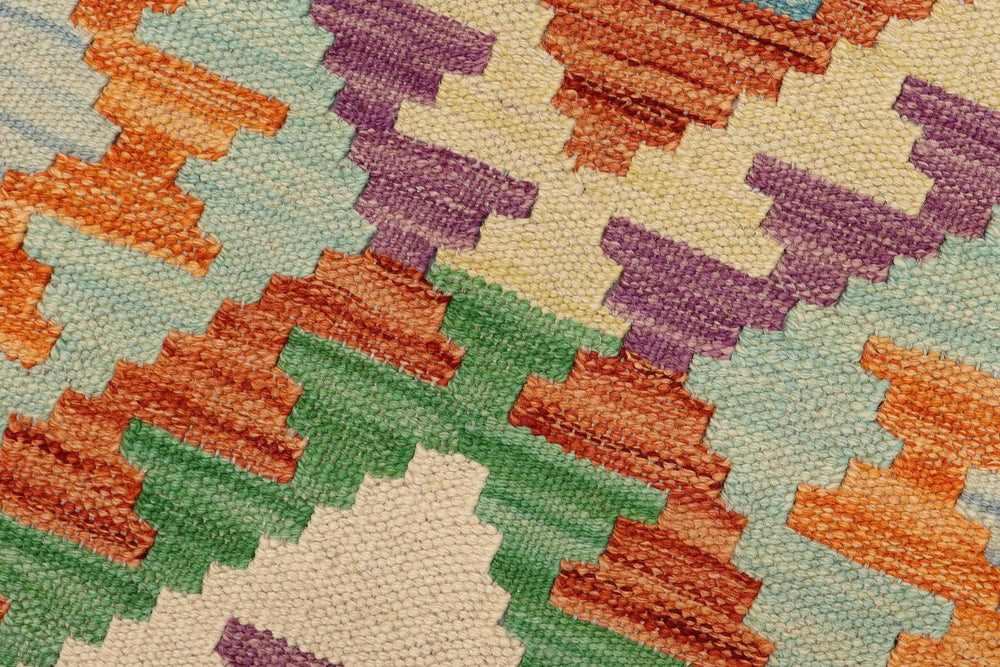handmade Geometric Kilim Blue Rust Hand-Woven RUNNER 100% WOOL area rug 3' x 9'