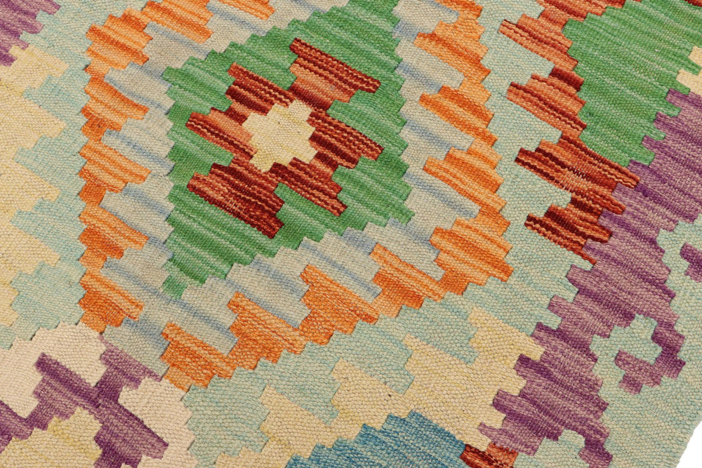 handmade Geometric Kilim Blue Rust Hand-Woven RUNNER 100% WOOL area rug 3' x 9'
