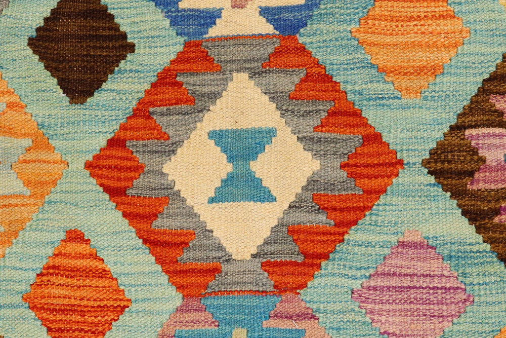 handmade Geometric Kilim Blue Rust Hand-Woven RECTANGLE 100% WOOL area rug 5x6