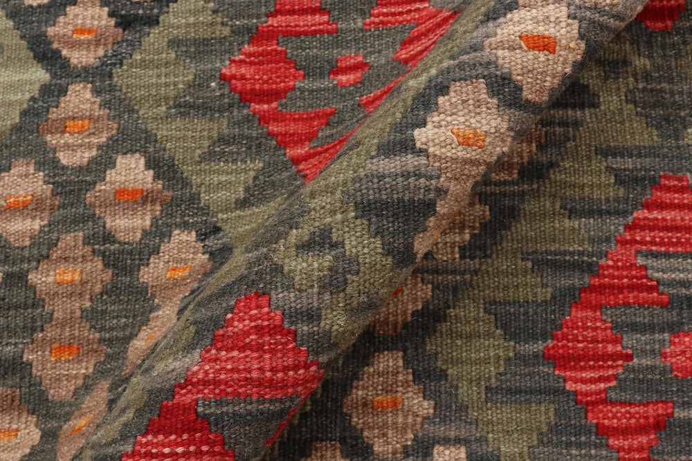 handmade Geometric Kilim Green Red Hand-Woven RECTANGLE 100% WOOL area rug 3 x 6