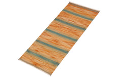 handmade Modern Kilim Orange Blue Hand-Woven RUNNER 100% WOOL area rug 3x7