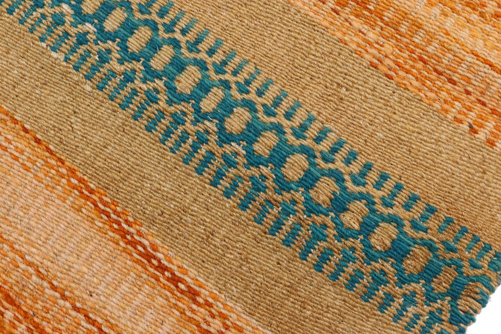 handmade Modern Kilim Orange Blue Hand-Woven RUNNER 100% WOOL area rug 3x7