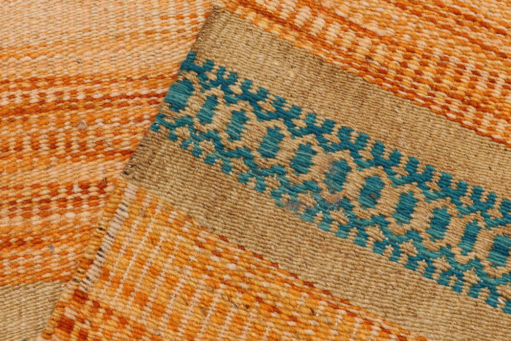 handmade Modern Kilim Orange Blue Hand-Woven RUNNER 100% WOOL area rug 3x7