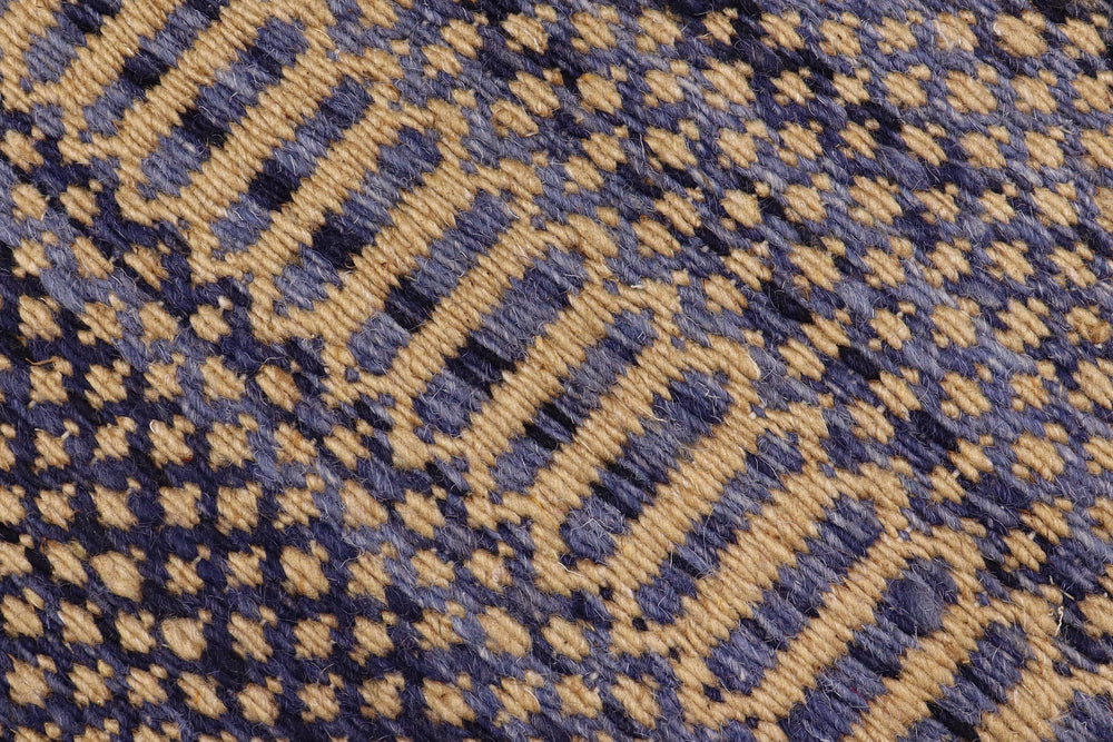 handmade Modern Kilim Blue Beige Hand-Woven RUNNER 100% WOOL area rug 3' x 7'