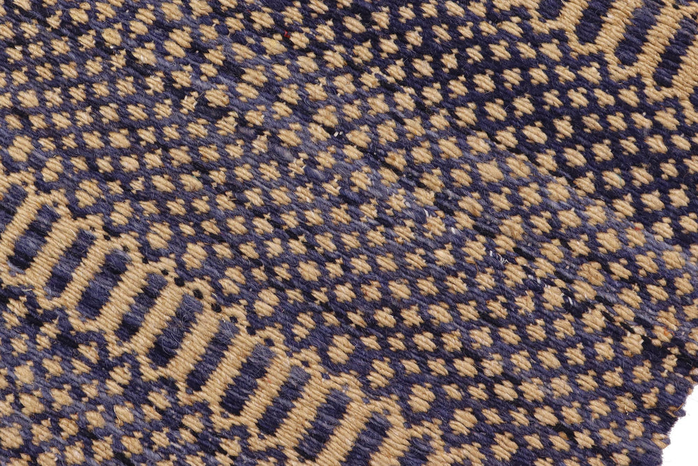 handmade Modern Kilim Blue Beige Hand-Woven RUNNER 100% WOOL area rug 3' x 7'