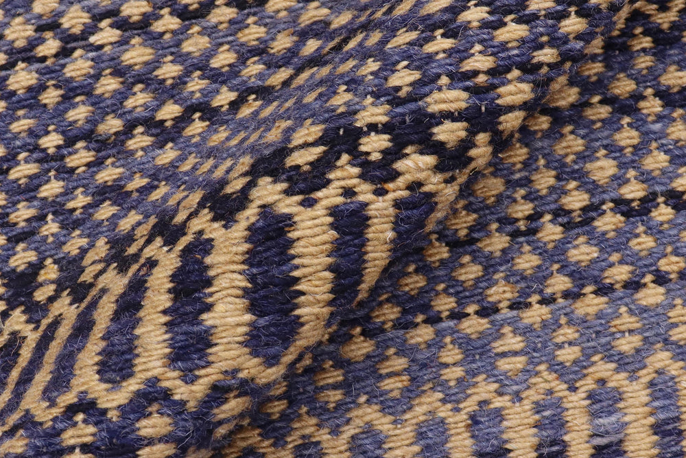 handmade Modern Kilim Blue Beige Hand-Woven RUNNER 100% WOOL area rug 3' x 7'