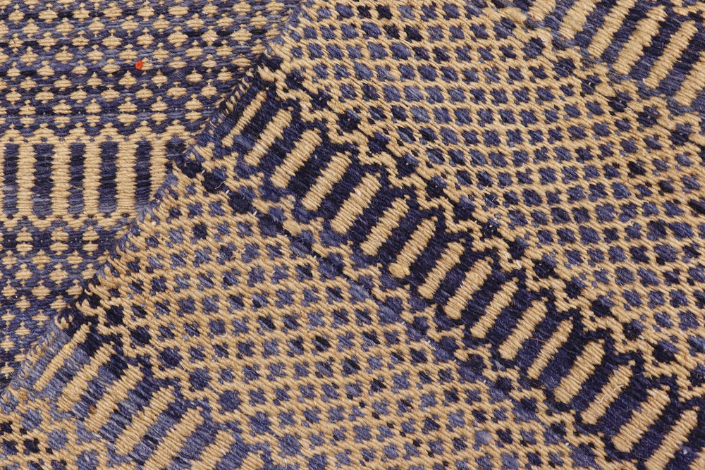 handmade Modern Kilim Blue Beige Hand-Woven RUNNER 100% WOOL area rug 3' x 7'