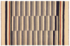 handmade Modern Kilim Gray Beige Hand-Woven RECTANGLE 100% WOOL area rug 6x8