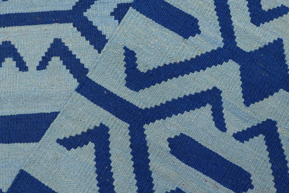 handmade Modern Kilim Blue Blue Hand-Woven RECTANGLE 100% WOOL area rug 4' x 6'